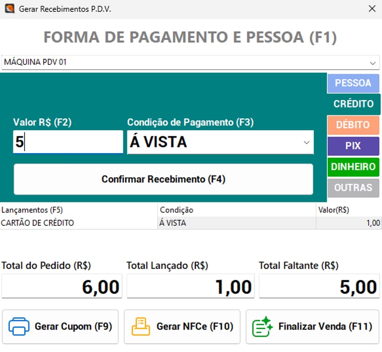 Tela do módulo de recebimento e frente de caixa da BikersHub